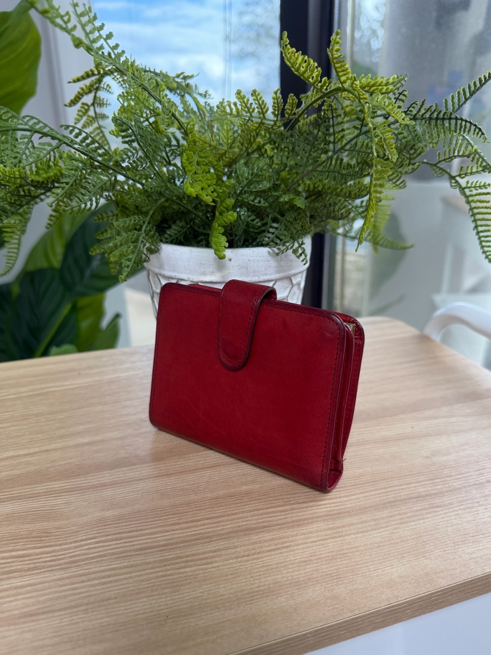 Vintage 90s Coach Red Leather Bifold Wallet with coin purse